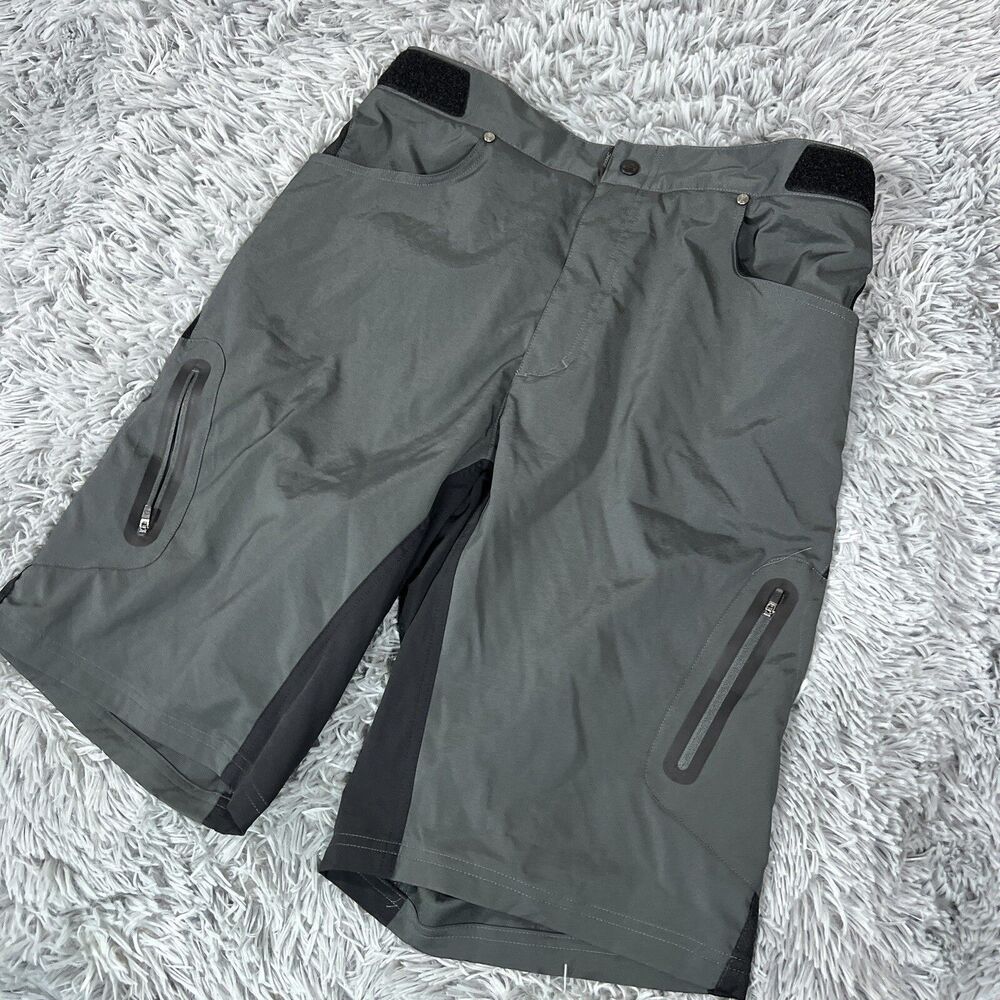 Zoic Shorts Mens Extra Large Gray Black Ether Elastic Adjustable Waist Cycling